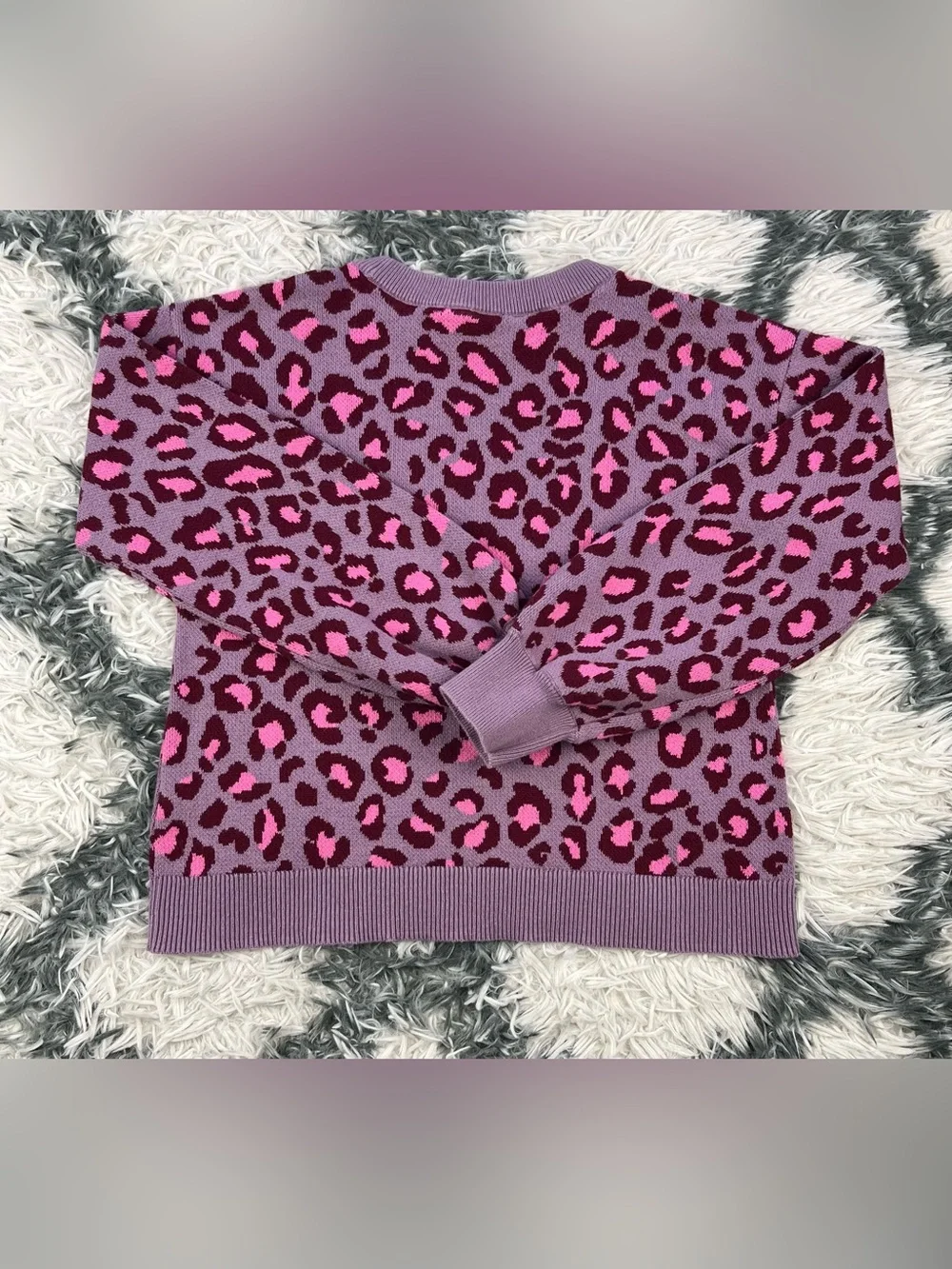 Gap Kids Girl Purple Pink Relaxed Intarsia Sweatshirt Size XXL 14-16